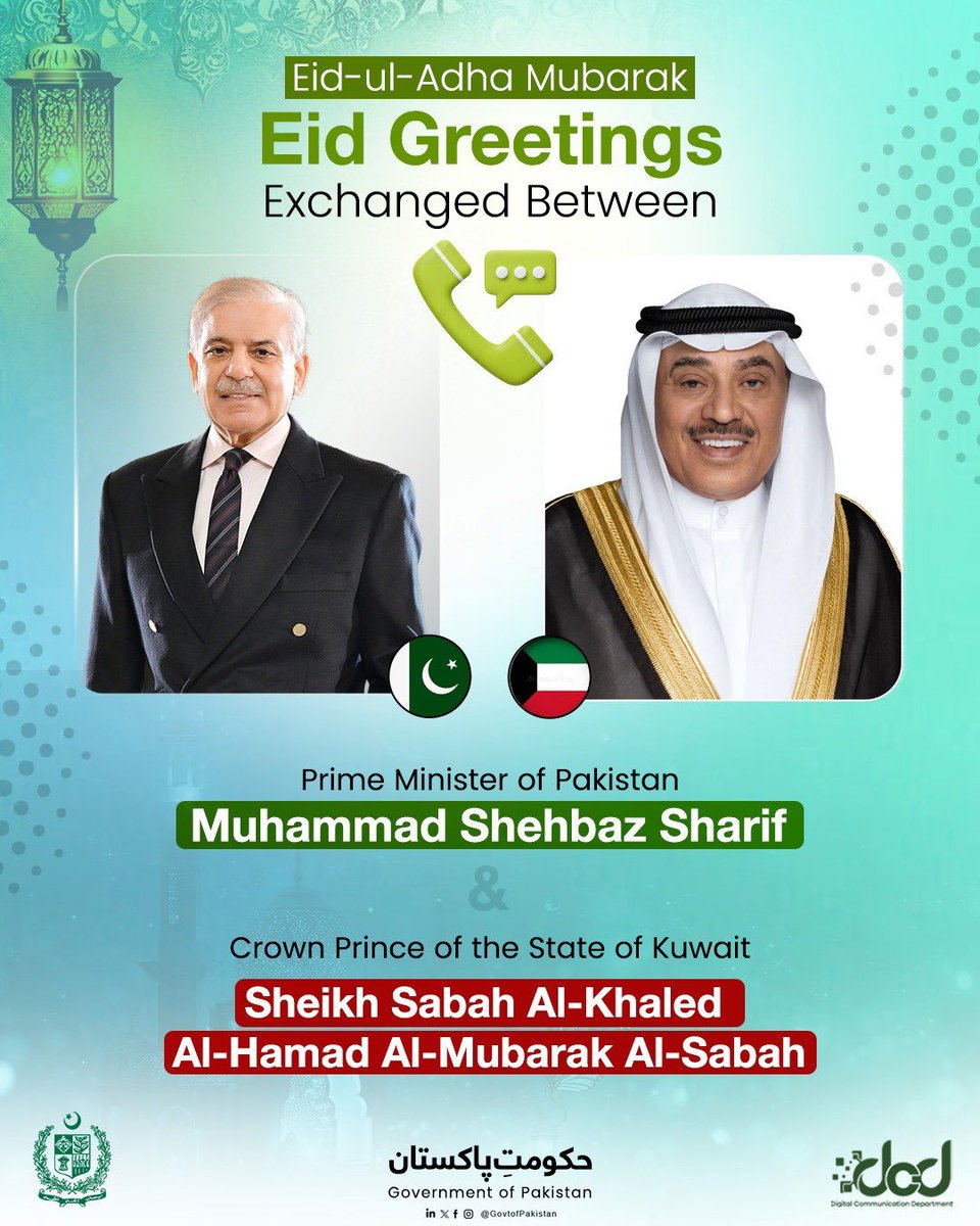 Pakistan PM and Kuwaiti Crown Prince Exchange Eid Ul-Adha Greetings, Reaffirm Support for Regional Peace Efforts