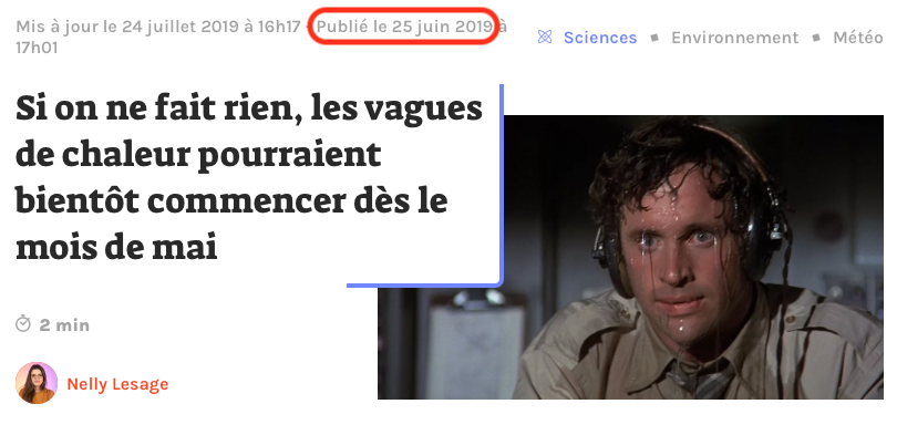 LesageNelly's tweet photo. « D'ici la fin du siècle », j'écrivais ça en 2019. Spoiler : on n'a pas eu besoin d'attendre la fin du siècle.

Les vagues de chaleur précoces comme celle qui frappe la France aujourd'hui, j'en parlais déjà il y a quelques années dans cet article sur @Numerama, rebondissant sur un communiqué de Météo-France. La science avait prévenu.

https://t.co/q38XZiQd6G