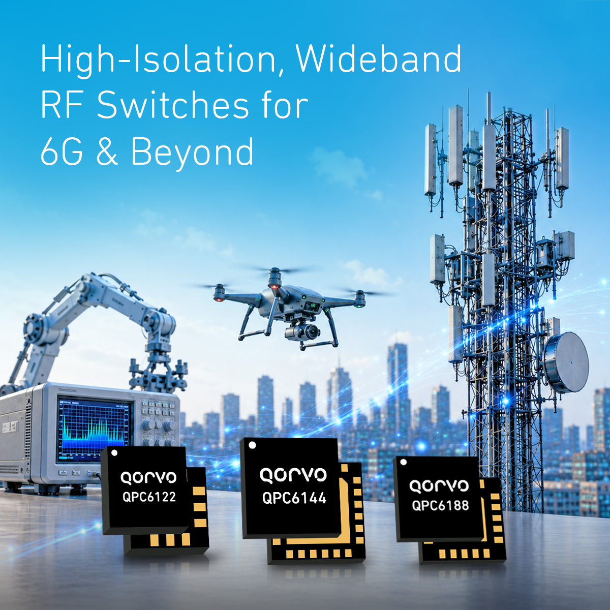 QorvoInc's tweet photo. Qorvo introduces new RF switches optimized for size, efficiency and thermal performance in next generation infrastructure systems. Learn how these products support high performance 5G and broadband applications. 

https://t.co/VFiampKr1l

#IMS2026 #RFIC2026 #5G #RFsolutions https://t.co/uKClZ4bpXL