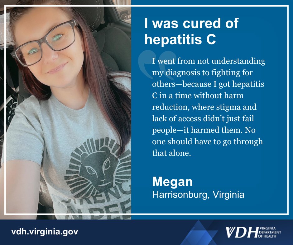 VDHgov's tweet photo. Megan went from not understanding her hepatitis C diagnosis to then advocating for others.  Read her story about being cured of hepatitis C and becoming a health advocate: https://t.co/0VW7ZmcdNK #HepatitisAwarenessMonth https://t.co/8ZCi9dkgvP