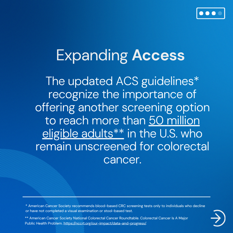 GuardantHealth's tweet photo. In a major update published this morning, @AmericanCancer now includes our Shield™ blood test in its #ColorectalCancer screening guidelines — recognizing blood-based screening as a new option to help expand access and increase screening participation.

More than 50 million eligible Americans are still not up to date with CRC screening, despite established screening methods being available for decades. The updated guidelines acknowledge the opportunity for blood-based screening to help reach people who might otherwise go unscreened and close the screening gap.

More: https://t.co/2v56RrRLjD