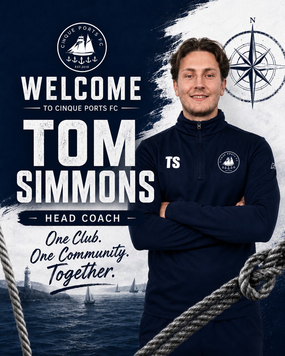 CinquePorts2010's tweet photo. 𝐖𝐄𝐋𝐂𝐎𝐌𝐄 𝐓𝐎𝐌 𝐒𝐈𝐌𝐌𝐎𝐍𝐒 🤝⚽️

Cinque Ports FC are delighted to welcome Tom Simmons to the club as our new Head Coach.

Tom joins the coaching team as the club continues to move forward with real ambition, both on and off the pitch.

Tom said:

“Really happy to join Cinque Ports. The club is showing a lot of ambition and I’m excited to get going. Up the Ports⚽️”

Welcome to the Ports, Tom.

One Club. One Community. Together.

#UpThePorts #CinquePortsFC #WelcomeTom #OneClubOneCommunityTogether