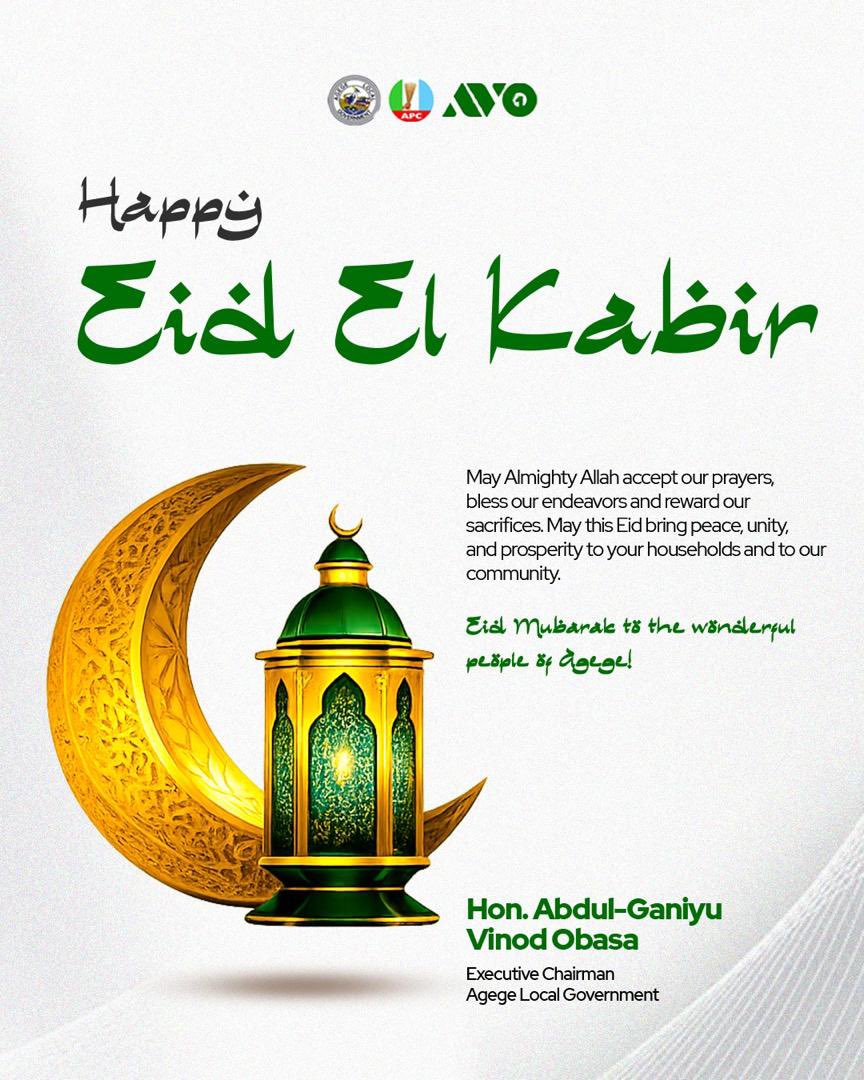 AgegeLGInfo's tweet photo. We celebrate Eid El Kabir and extend our warm greetings and best wishes to the wonderful people of Agege.

From Agege Local Government, we joined our Executive Chairman Hon @ganiyuobasa2025 to say Eid Mubarak to all Muslim faithful in Agege and beyond. https://t.co/PhfgsJympF