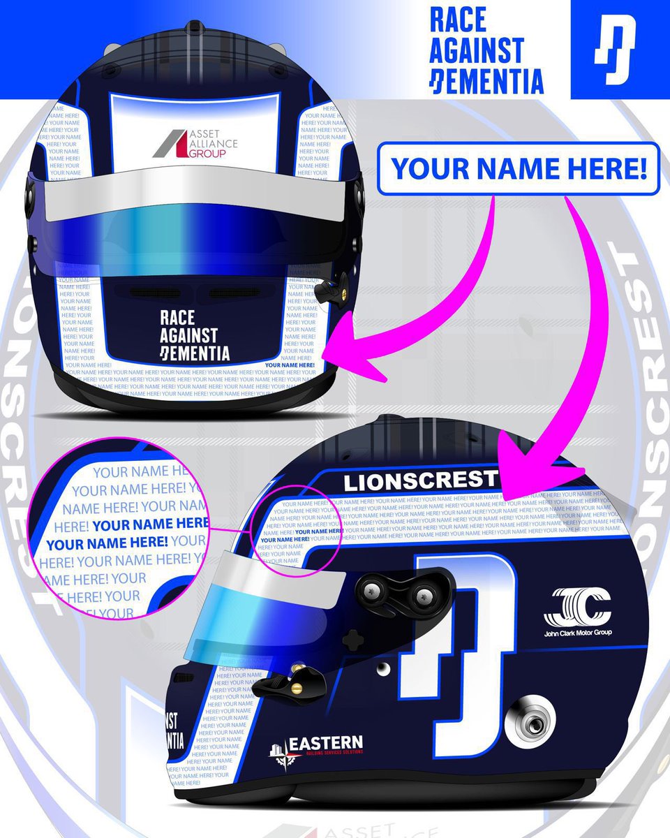 jonnyadam's tweet photo. Thank you so much to all those who have added support to my @24hoursoflemans helmet, raising money for  @racingdementia. 

There are spots remaining, so please add your name, if you can 🙏🏽 The closing date is this Friday, 17.00 BST, 29 May.

https://t.co/VsOShsezmf

#lm24 https://t.co/F6QeIfmKyK