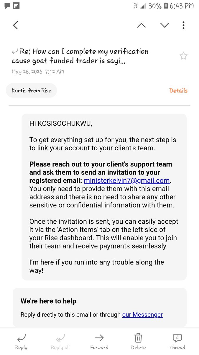 DeraFigo's tweet photo. I completed my Rise KYC but it’s still showing as pending, so Goat Funded Trader told me to contact Rise, but Rise told me to contact Goat Funded Trader to send an                   invitation link to my email, and I’m confused on what to do 
ministerkelvin7@gmail.com @HafeezGFT https://t.co/ystKm0ft7U