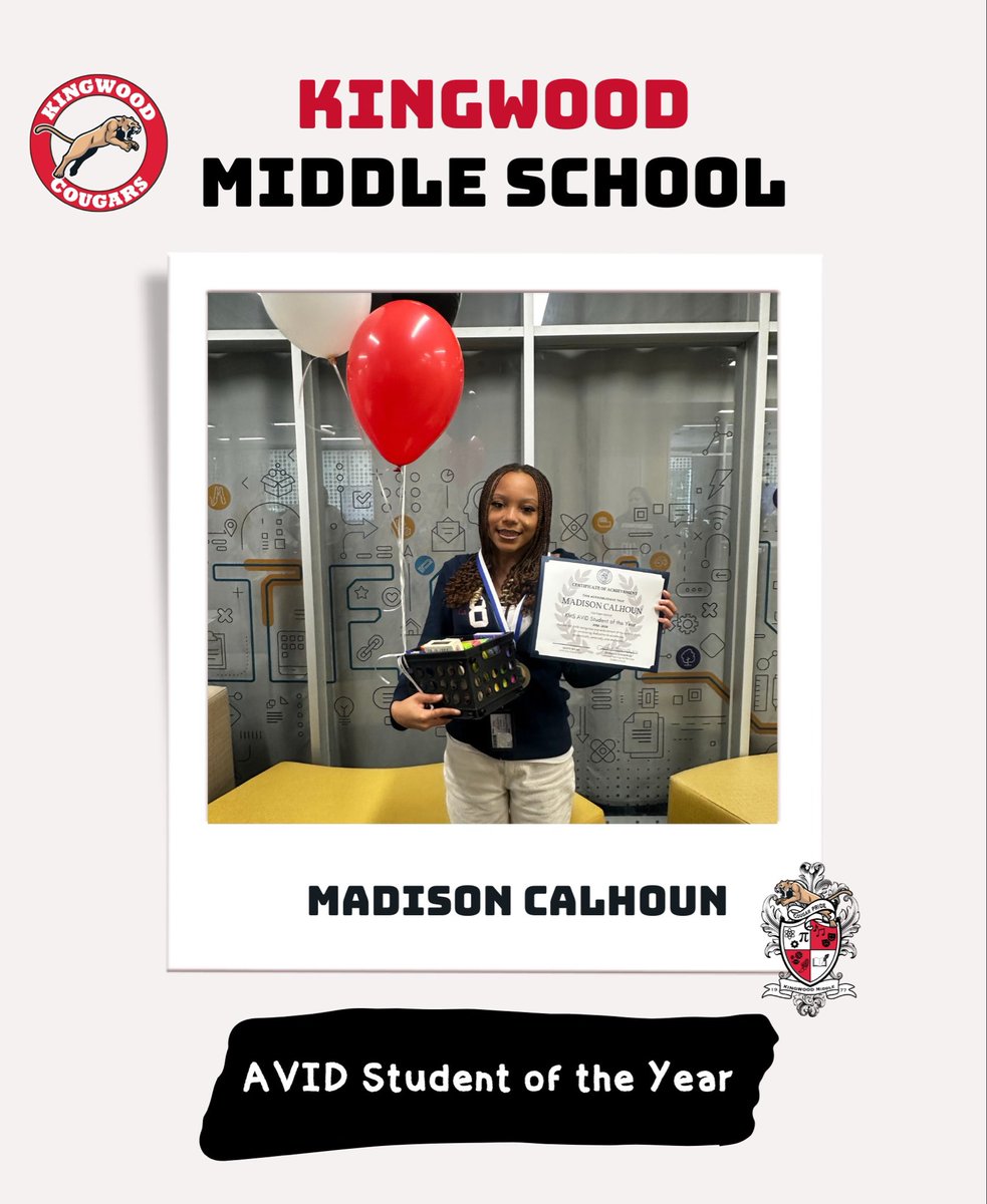 HumbleISD_AVID's tweet photo. Congratulations to Madison from @HumbleISD_KMS, our 25-26 KMS AVID Student of the Year! 🎉

Madison’s leadership, dedication, and heart for service shine through in all she does. As a peer tutor and role model, she leads with excellence, character, and compassion. Way to go!❤️ https://t.co/jLUNvAupMq