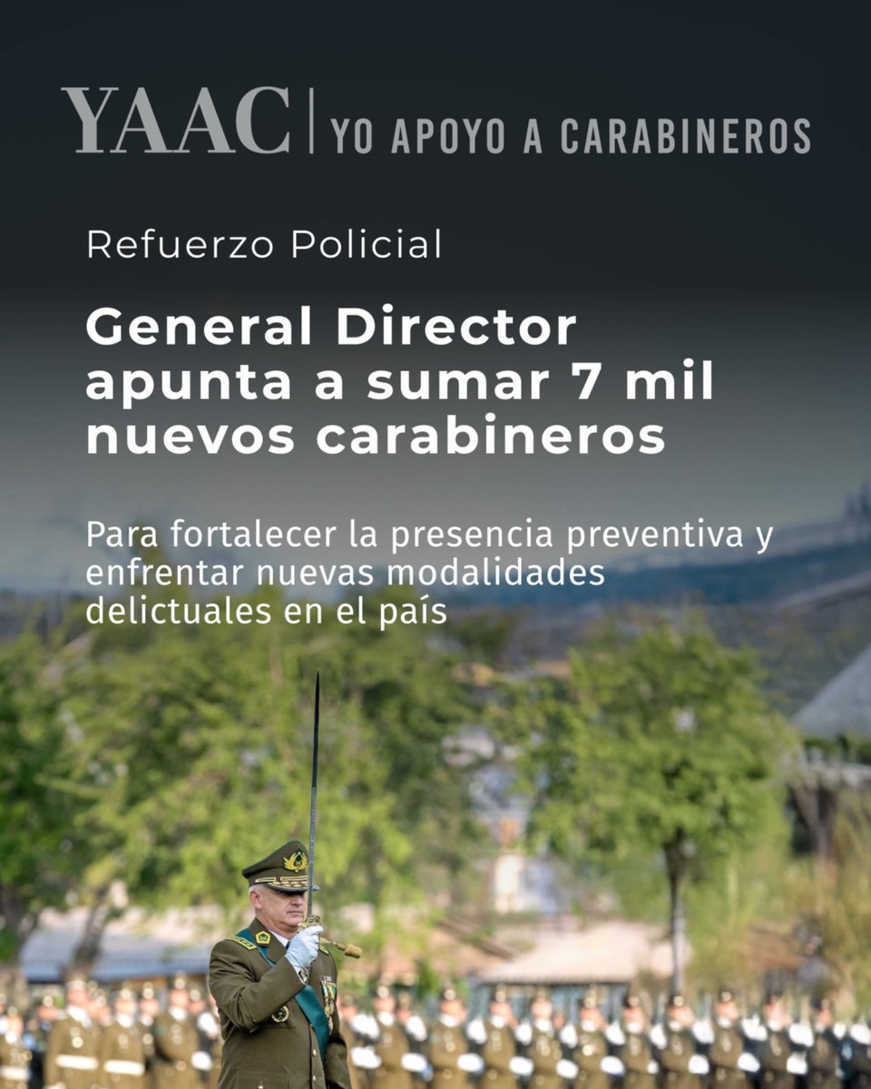 ChileYAAC's tweet photo. El general director de Carabineros, Marcelo Araya, afirmó que la institución necesita aumentar su dotación y proyectó la incorporación de hasta 7 mil nuevos funcionarios en el mediano plazo. 🚔

Las declaraciones se dieron en el marco de un amplio operativo de copamiento policial desplegado en estaciones de Metro, paraderos y distintos puntos críticos del país, con foco en reforzar la presencia preventiva y enfrentar nuevas modalidades delictuales.

#Seguridad #Carabineros #YAAC #YoApoyoACarabineros