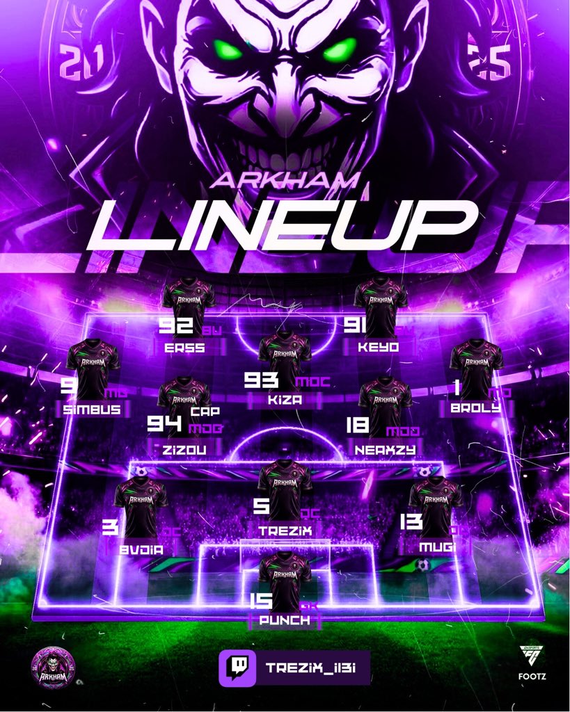 ArkhamCityClub's tweet photo. Game Day 🗓️ @OfficialPFL_ @belgique_vpg 

📺 : https://t.co/OxBlPAJGg4

21:00 🆚 GNM FC (Ligue 1 🇧🇪) 
21:15 🆚 QPR FC (PFL 🇪🇺)
21:45 🆚 Team7 eSport (PFL 🇪🇺)
22:15 🆚 Saint Seiya (PFL🇪🇺) 

The 11 warriors of the evening https://t.co/fG0zDWH7nm