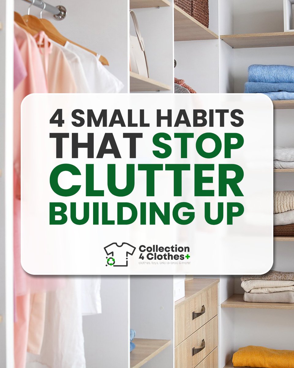 Collection4C's tweet photo. 4 simple daily resets:

🧺 Put clothes away instead of “the chair”
👟 Keep shoes, bags, &amp; coats in one spot
🧸 Clear toys &amp; loose items before bed
📦 Fill one donation bag as you go instead of waiting for a massive clear out

A few minutes a day can make the difference 💚 https://t.co/ZHOJwPPYu7