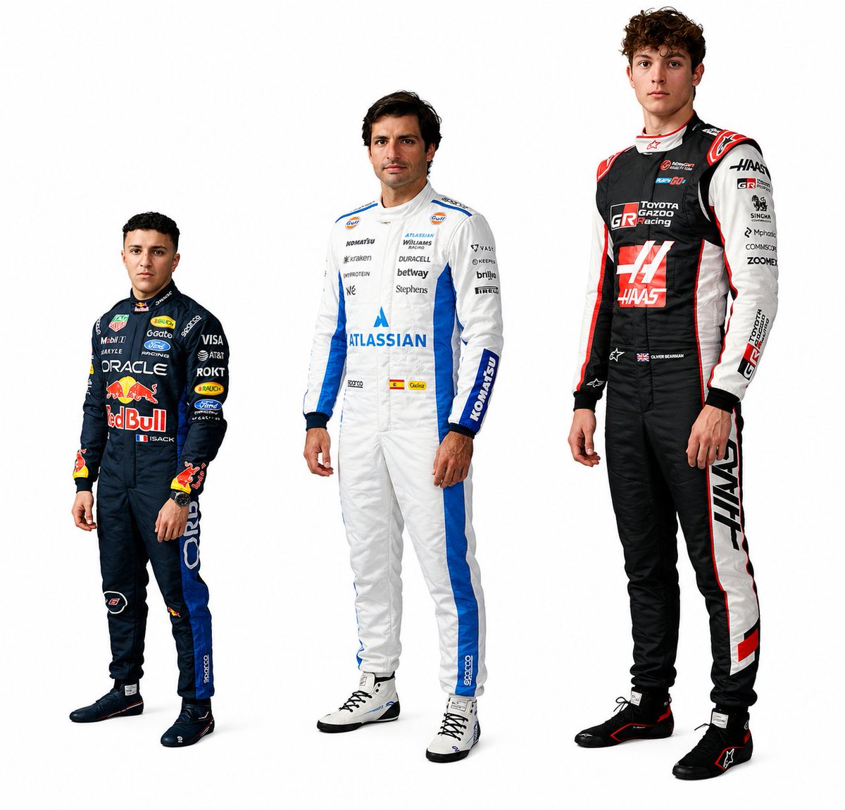 F1KimiAntonelli's tweet photo. 2026 Formula 1 drivers real heights:

1. 🇬🇧 Oliver Bearman — 1.88m
2. 🇹🇭 Alexander Albon — 1.86m
3. 🇫🇷 Esteban Ocon — 1.86m
4. 🇬🇧 George Russell — 1.85m
5. 🇧🇷 Gabriel Bortoleto — 1.84m
6. 🇩🇪 Nico Hülkenberg — 1.84m
7. 🇨🇦 Lance Stroll — 1.82m
8. 🇳🇱 Max Verstappen — 1.81m
9. 🇲🇨 Charles Leclerc — 1.80m
10. 🇦🇺 Oscar Piastri — 1.78m
11. 🇪🇸 Carlos Sainz Jr. — 1.78m
12. 🇫🇷 Pierre Gasly — 1.77m
13. 🇬🇧 Lando Norris — 1.77m
14. 🇦🇷 Franco Colapinto — 1.74m
15. 🇬🇧 Lewis Hamilton — 1.74m
16. 🇳🇿 Liam Lawson — 1.74m
17. 🇫🇮 Valtteri Bottas — 1.73m
18. 🇬🇧 Arvid Lindblad — 1.73m
19. 🇲🇽 Sergio Pérez — 1.73m
20. 🇮🇹 Andrea Kimi Antonelli — 1.72m
21. 🇪🇸 Fernando Alonso — 1.71m
22. 🇫🇷 Isack Hadjar — 1.67m