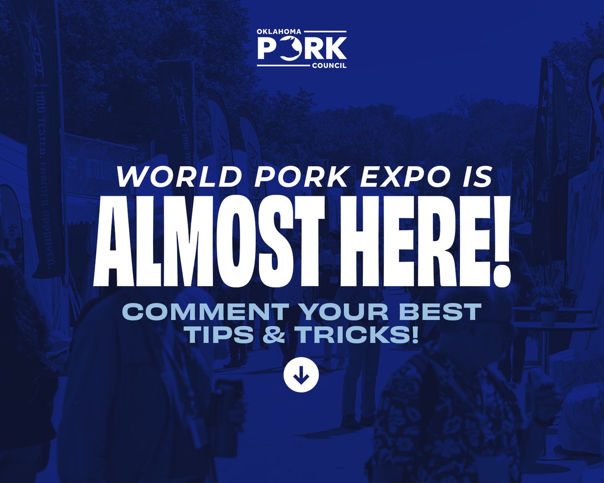 Okpork's tweet photo. Will we see you at World Pork Expo next week? As our team gets ready to head to Iowa for a few days of learning, networking, and exploring the world’s largest pork-specific trade show, we want to hear from you!

Comment your best tips and tricks below ⬇️ https://t.co/C6diyxUIn0