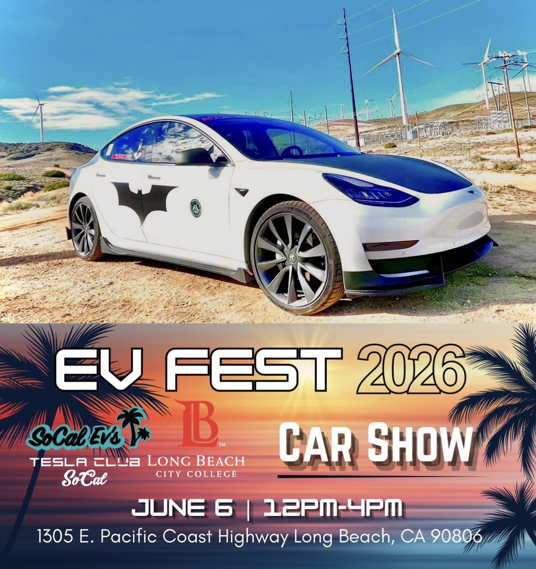 TeslaClubSoCal's tweet photo. EV FEST CONFIRMED: @AcceleratingTec 

Celebrating 8 Years of Electrified EVents!
EV Fest Fundraiser for @LBCityCollege Auto Tech Program. 

Have an EV and planning to attend?
Register before we fill up! #Tesla #EVfest https://t.co/XkUPQiLlbc