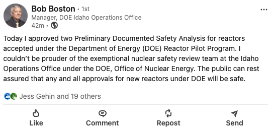 UnoMasReactor's tweet photo. My guess is both of the PDSA approvals are for @oklo $OKLO 

The company has been waiting to hear back from the DOE on their PDSAs for the Aurora reactor at INL and the VIPR reactor in Texas

Other possibilities: @NaturaResources, @DeepFission, @LastEnergy, and $IMSR https://t.co/ceuJPSEudd