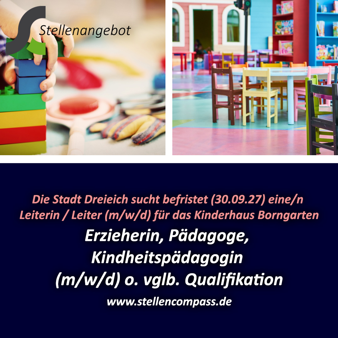 stellencompass's tweet photo. #stellencompass #Stellenangebot: #KitaLeiter, #KitaLeiterin / #Pädagoge, #Erzieher (m/w/d) in #Dreieich. Die Stadt Dreieich sucht eine Elternzeitvertretung als Leiter / Leiterin (m/w/d) für das #KinderhausBorngarten. Sie sind Erzieherin / Erzieher, Pädagoge / #Pädagogin, #Kindheitspädagogin / #Kindheitspädagoge (m/w/d) gerne mit Studienabschluss in Kindheitspädagogik / Pädagogik oder vergleichbarer Qualifikation. Die Stelle ist in Vollzeit, befristet bis zum 30.09.2027.

https://t.co/zM6i18t7Su
https://t.co/79fUdkEmti

#Stellenangebote #Jobs #Jobangebote #offeneStellen #Stellenmarkt #Jobbörse #Jobsuche