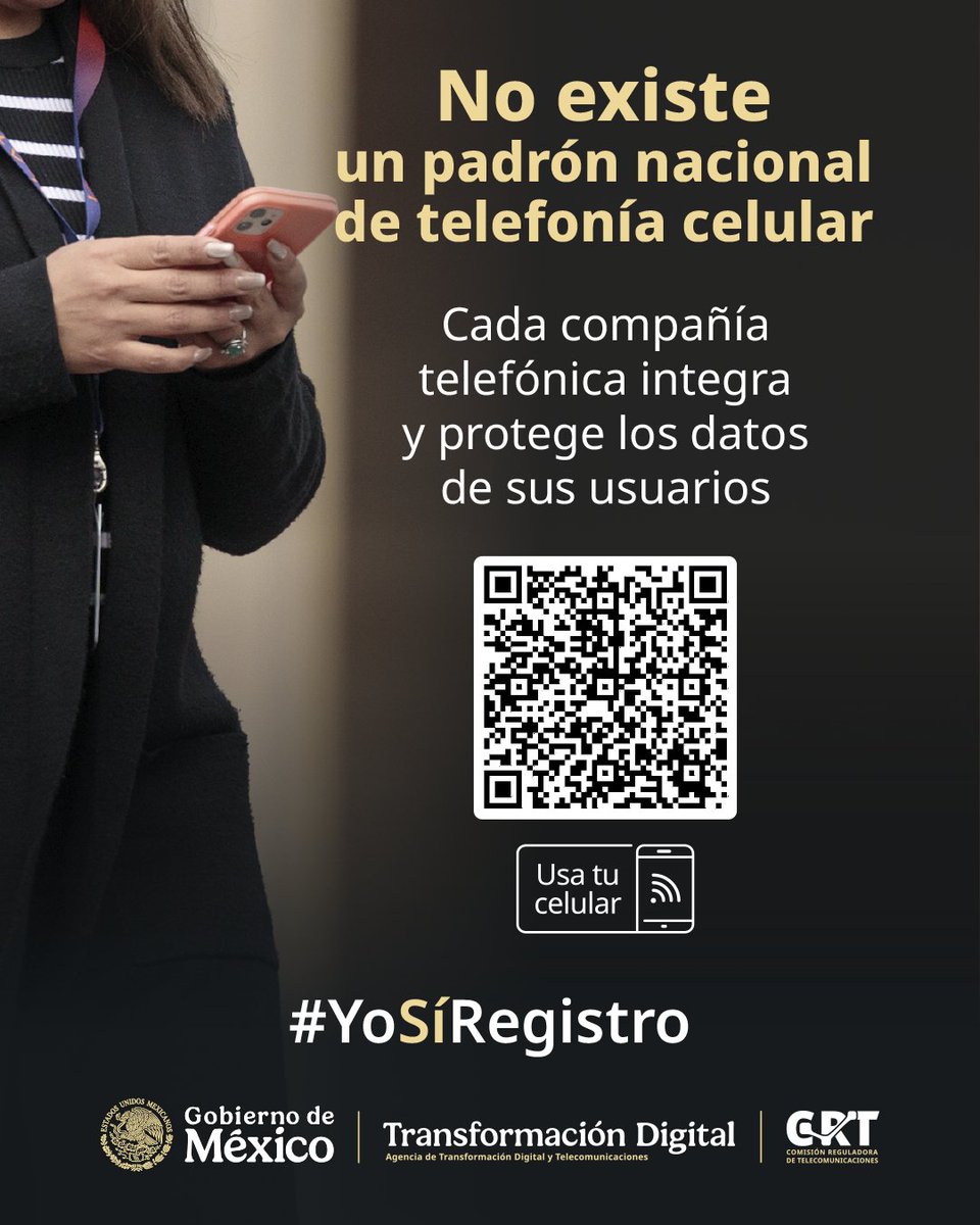 GobCDMX's tweet photo. ¿Vas a registrar tu línea celular? 📲 

☝🏼 Recuerda que tus datos son gestionados directamente por tu compañía telefónica para brindar mayor protección a las personas usuarias. ⚠️

#YoSíRegistro | Aún estás a tiempo de registrar tu línea. ⏰ ¡No lo dejes al último! 📢

@GobiernoMX