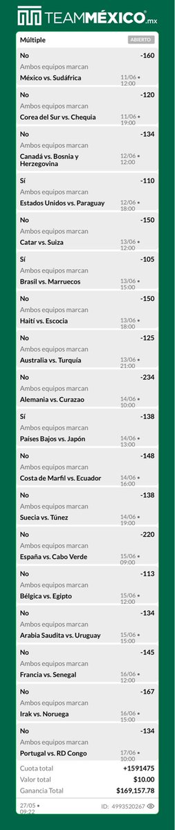 Elpatrondelmomi's tweet photo. Segundo parlay para el MUNDIAL ⚽️ https://t.co/Lo9kMQ3nPQ