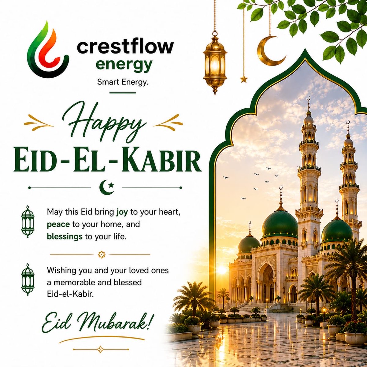 CrestflowEnergy's tweet photo. Happy Eid-el-Kabir. May the celebrations/prayers bring abundant blessings and peace to your households and our nation.🙏 https://t.co/bDuzyNO5dw