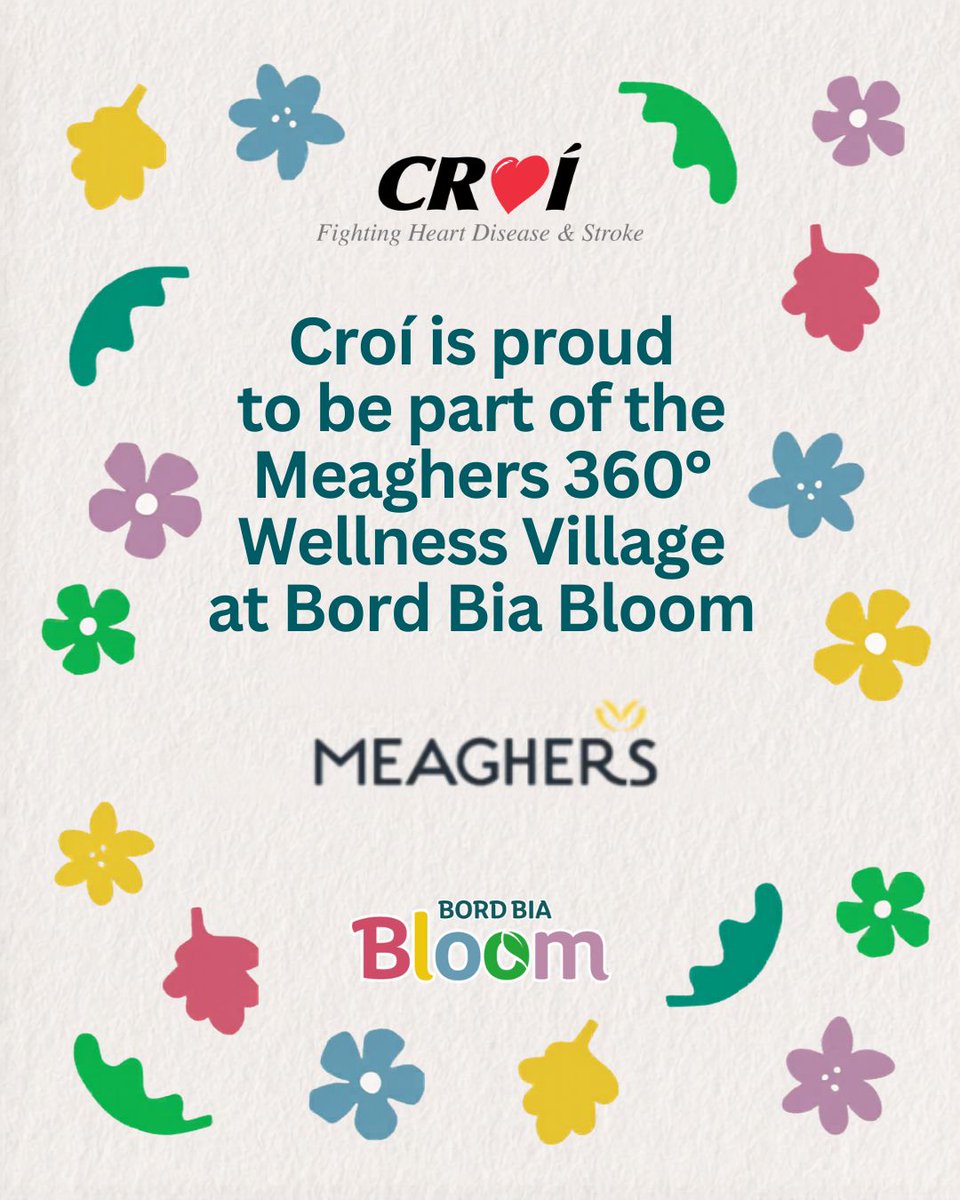 CroiHeartStroke's tweet photo. We are looking forward to attending @BordBiaBloom thanks to Meaghers Pharmacy! 🌸

📍 Visitors will find us at the Meaghers 360° Wellness Village.

The Croí Health Team will be there providing free cardiovascular health checks to support early detection and prevention. ❤️ https://t.co/fDbVPUPAmm