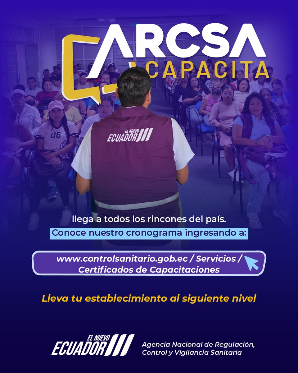 Arcsa_Ec's tweet photo. ¡La capacitación es clave para el crecimiento de tu negocio! 👩🏽‍🏫📈

En #Arcsa te ofrecemos acceso a conocimientos sobre normativa sanitaria de forma gratuita, para fortalecer tu emprendimiento y garantizar siempre la calidad de tus productos.

#ArcsaCapacita ✅
#ElNuevoEcuador  🇪🇨 https://t.co/MfviB0BpQE