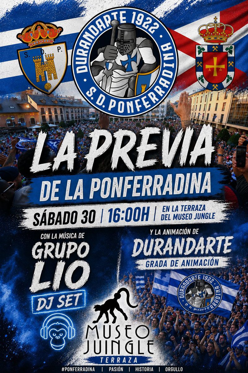U_Deportivista's tweet photo. Previa para el partido de este sábado:

📍 Terraza del Museo Jungle
⏱️ 16:00 horas
🍻 Precios especiales de copas, cachi de calimocho y de cerveza a 6€ https://t.co/kqdJMGqTI9