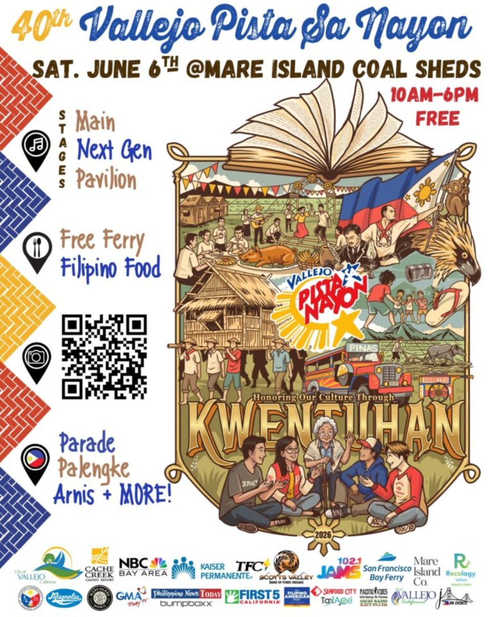 CityofVallejo's tweet photo. Celebrate Filipino heritage and history at Vallejo’s 40th Pista Sa Nayon on Saturday, June 6! 🙌

Come down to the Mare Island Coal Sheds from 10 AM–6 PM for a full day of entertainment, food and cultural experiences. 

Learn more about the free event at https://t.co/fDZ52fTLO4. https://t.co/0nNKkKrYW2