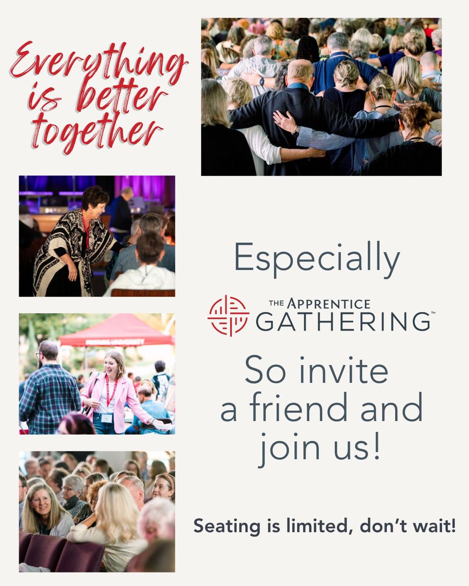 ApprenticeInst's tweet photo. Don’t come alone—bring a friend and experience the Apprentice Gathering side by side. It’s always better in community. 

Register today for The Apprentice Gathering 2026. https://t.co/E4xiMNDAF7 

#CSF #TAG2026 #TheApprenticeGathering #TheApprenticeInstitute https://t.co/2ygQhaudRt