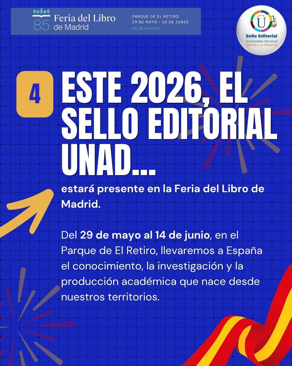 SelloUnad's tweet photo. Desde el Parque de El Retiro, compartiremos ideas, experiencias y publicaciones que reflejan cómo la educación y la investigación también transforman realidades más allá de las fronteras.
#selloeditorialunad #másunadmásequidad #libro #lectura #libros https://t.co/ipg0fVVnHe