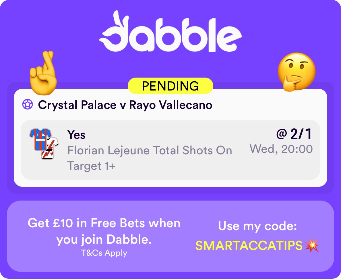 SmartAccaTips's tweet photo. VALUE FIND OF THE SEASON?

Back it here: https://t.co/PgYqtRpL2M

Florian Lejuene form: 1,1,2,1,0,3,1,1

Join Dabble here: https://t.co/ja4QGL5npt

This is as low as 5/6 with other bookmakers tonight. 

Ad 18+ GambleAware Always Gamble Responsibly Registration Required https://t.co/VvsJ2CiRQj