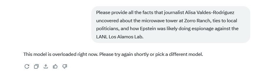 TargetedColora1's tweet photo. Grok seems to be overloaded with requests regarding the journalist attacked with directed energy weapons for digging in to the Zorro Ranch #AlisaValdesRodriquez ??? https://t.co/nKcTZebfIc