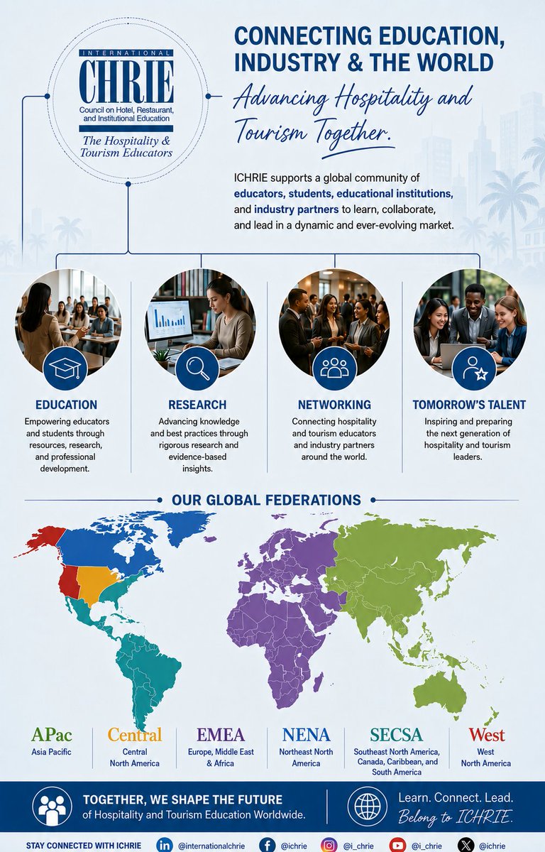 ICHRIE's tweet photo. 🌍📣 Happy #WorldMarketingDay from ICHRIE! Supporting #HospitalityEducation, #TourismEducation, students, and partners worldwide. Stay connected: LinkedIn @internationalchrie, Facebook @ichrie, Instagram @i_chrie, YouTube @i_chrie, Twitter/X @ichrie. #WhyICHRIE #GlobalCommunity https://t.co/6d6cKcCBty