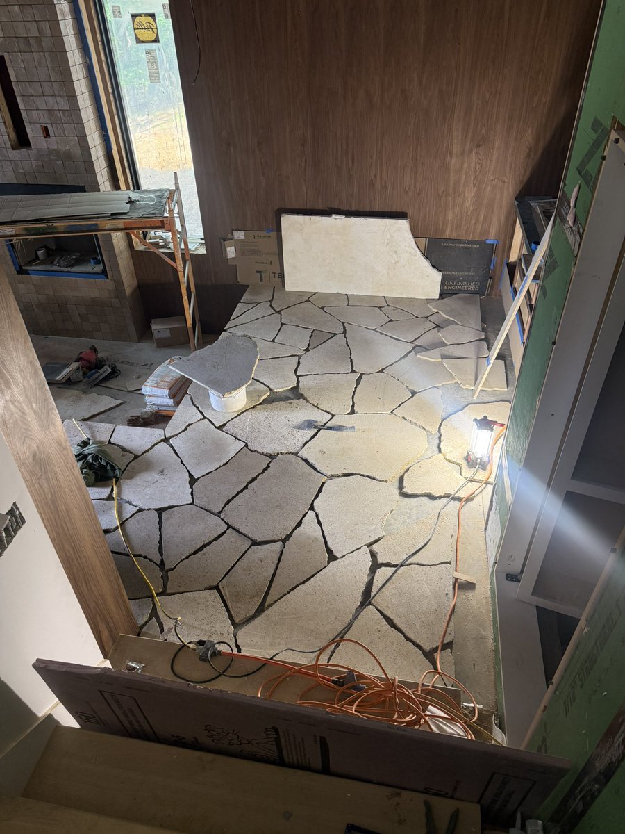 trappology's tweet photo. Laying out our limestone floor https://t.co/479ho0vtEx