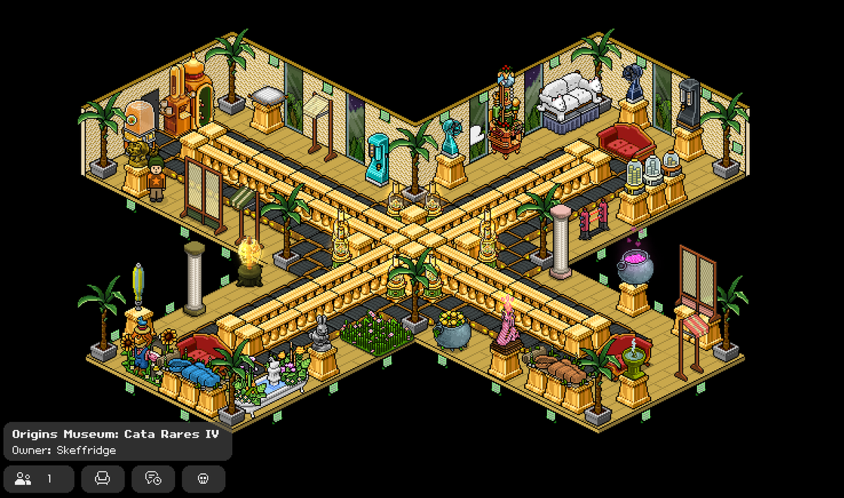 Skeffridge's tweet photo. With this weeks rare, the Gold Tiger, we've reached full capacity for the 4th Floor in the Catalogue Rare room of the @HabboOrigins Museum. It's crazy how fast time flies.
In other news, accepting donations of gold rollers, lodge plinths and dividers🥲 https://t.co/ryh4vHJRSg