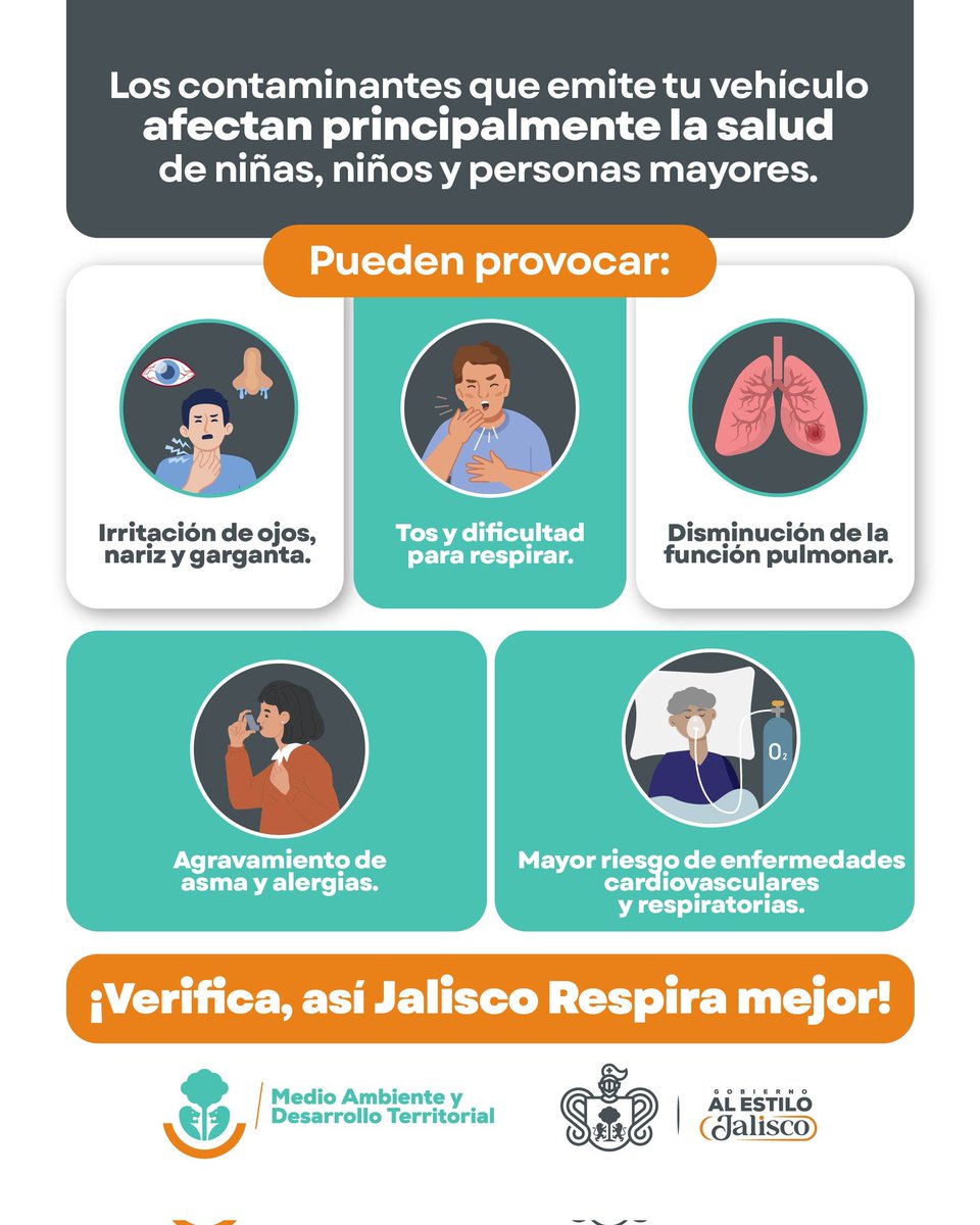 SemadetJal's tweet photo. Los contaminantes vehiculares pueden afectar la salud y la calidad del aire que respiramos todos los días. 💨

Verificar tu vehículo es una acción sencilla que ayuda a reducir emisiones y cuidar a quienes más lo necesitan. 🌱
¡Verifica!
Agenda tu cita: https://t.co/0GnBfpFKph https://t.co/frBmXwsZFJ