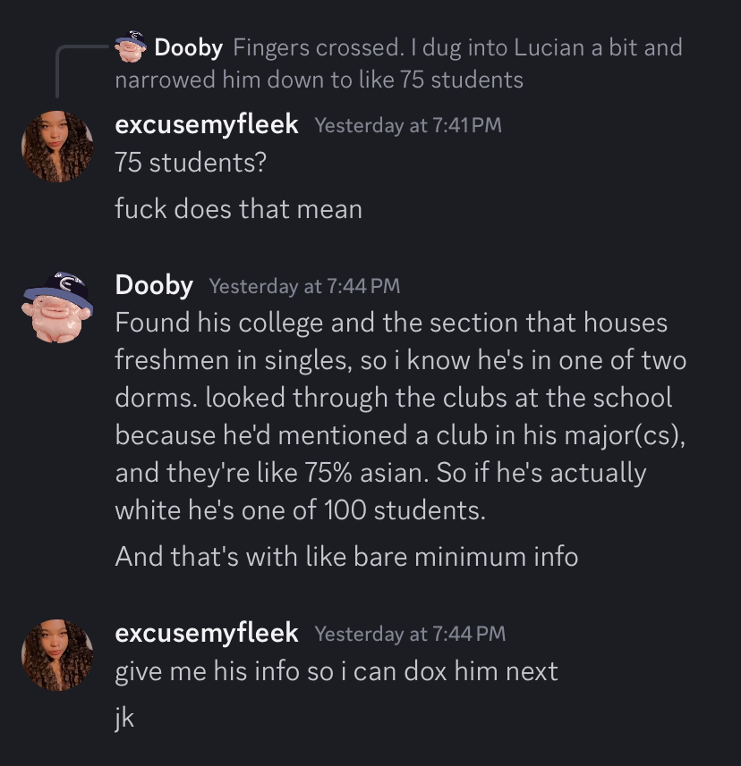 TheOmniLiberal's tweet photo. Dooby, you are floundering. You have only flown under the radar because no one cares enough to keep track of your stuff. Your server and you will not exist in this way by the end of the year, I promise you.

Were you using your position as mod to dox students in your server??? https://t.co/2Pjrs0mMPL