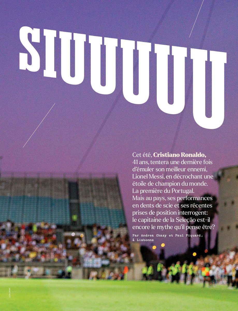 ChazyPro's tweet photo. Obsédé par son record de buts et par les puissants de ce monde, Cristiano Ronaldo est-il encore, à 41 ans, le mythe intouchable d'un Portugal sportivement fort (même sans lui) et sociétalement éloigné de sa réalité ? 

Reportage à Lisbonne et à retrouver dans le nouveau So Foot ! https://t.co/T6KJByH05C