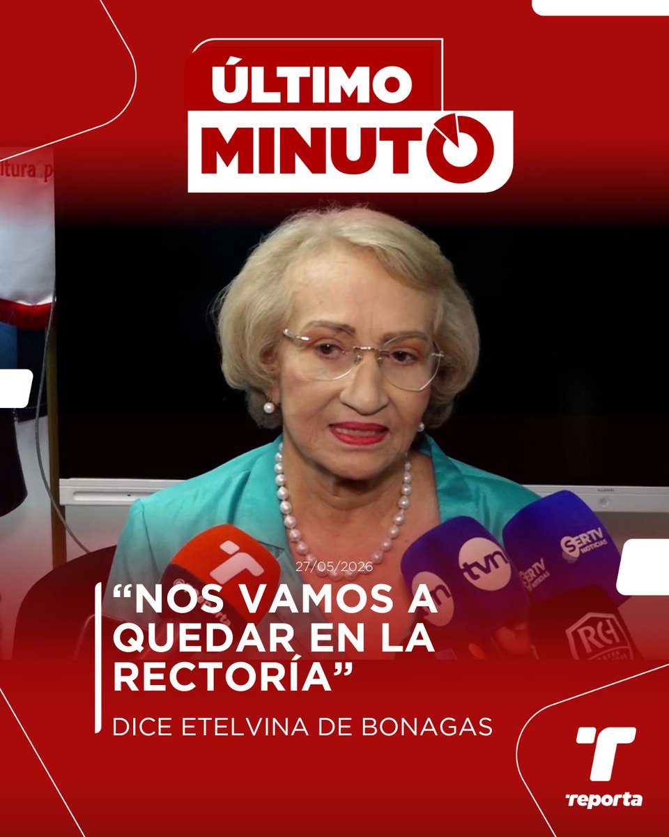 TReporta's tweet photo. “Me siento contenta porque el Consejo General Universitario me ha solicitado, en su mayoría, que no renuncie a la universidad”, dijo este miércoles la rectora de la Unachi, Etelvina Medianero de Bonagas, al término de la reunión del Consejo Universitario de esa casa de estudios superiores.

Al preguntarle si había renunciado o no, dijo que no. Reconoció que se había reunido con la ministra de Educación, sin aclarar si había entregado o no su carta de renuncia.

“Acepto es el mandato del Consejo General Universitario, en su mayoría, aceptan que yo me quede en el puesto, porque yo gané democráticamente… nos vamos a quedar en la rectoría porque hemos sido responsables… no hemos tomado un centavo de esta universidad y por eso me siento tranquila", expresó Etelvina Medianero de Bonagas.

La rectora de la Unachi dijo que su única presión “es la escasez de presupuesto” y pidió al presidente de la República, José Raúl Mulino, y al ministro de Economía y Finanzas “que por favor miren a la Universidad Autónoma de Chiriquí”.