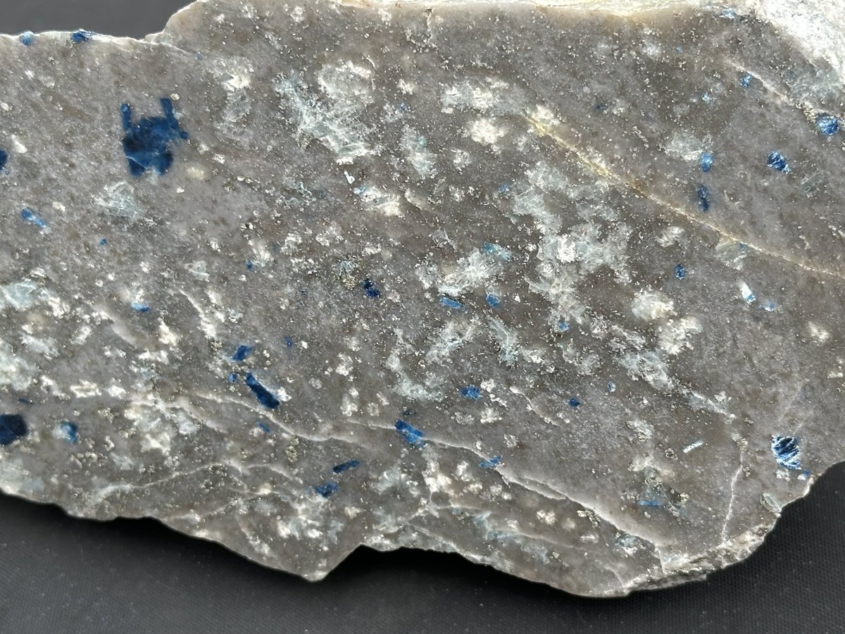 ArbiserMd's tweet photo. Slab of lazulite in matrix from Graves Mountain Georgia. I hand polished it with sandpaper. Note the abundant pyrite inclusions https://t.co/vfPQs1KN59