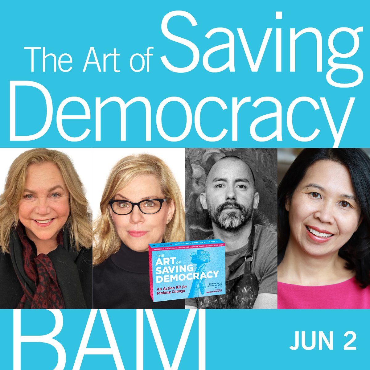 peoplefor's tweet photo. DON’T MISS THIS! Join us June 2 as we celebrate the power of artists and everyday people to save our democracy!
🎥 Screen icon Kathleen Turner
🎨 Artist Vincent Valdez
🎙️ Podcast host Debbie Millman
📚 Art of Saving Democracy author Na Eng
Get tix here: https://t.co/IrIf6PJdPo https://t.co/opGUcqhgkT
