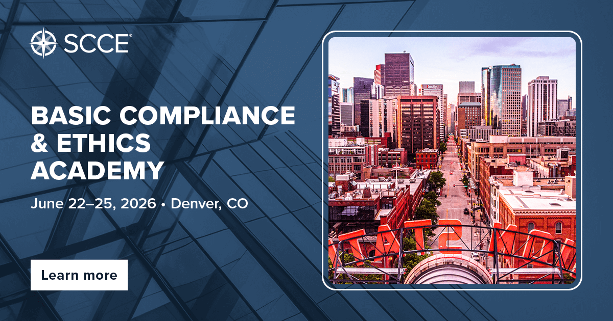 SCCE's tweet photo. Build practical compliance skills at the Basic Compliance &amp; Ethics Academy in Denver (June 22–25). Learn through case studies, group discussion, and real-world application. Build confidence in your role. Register now: 
https://t.co/e5QJoE3fLO https://t.co/omYePxBL8t