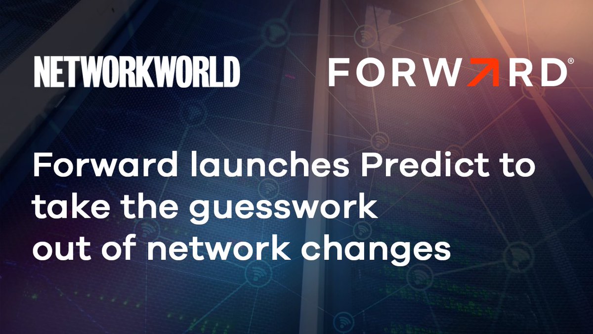 forwardnetworks's tweet photo. Developers test code before release. Networking teams never had an equivalent until now. Read the @NetworkWorld article on #ForwardPredict and how #AutonomousNetworking is the path forward: 
https://t.co/nbEsk2juuf https://t.co/eTC3NbLgen