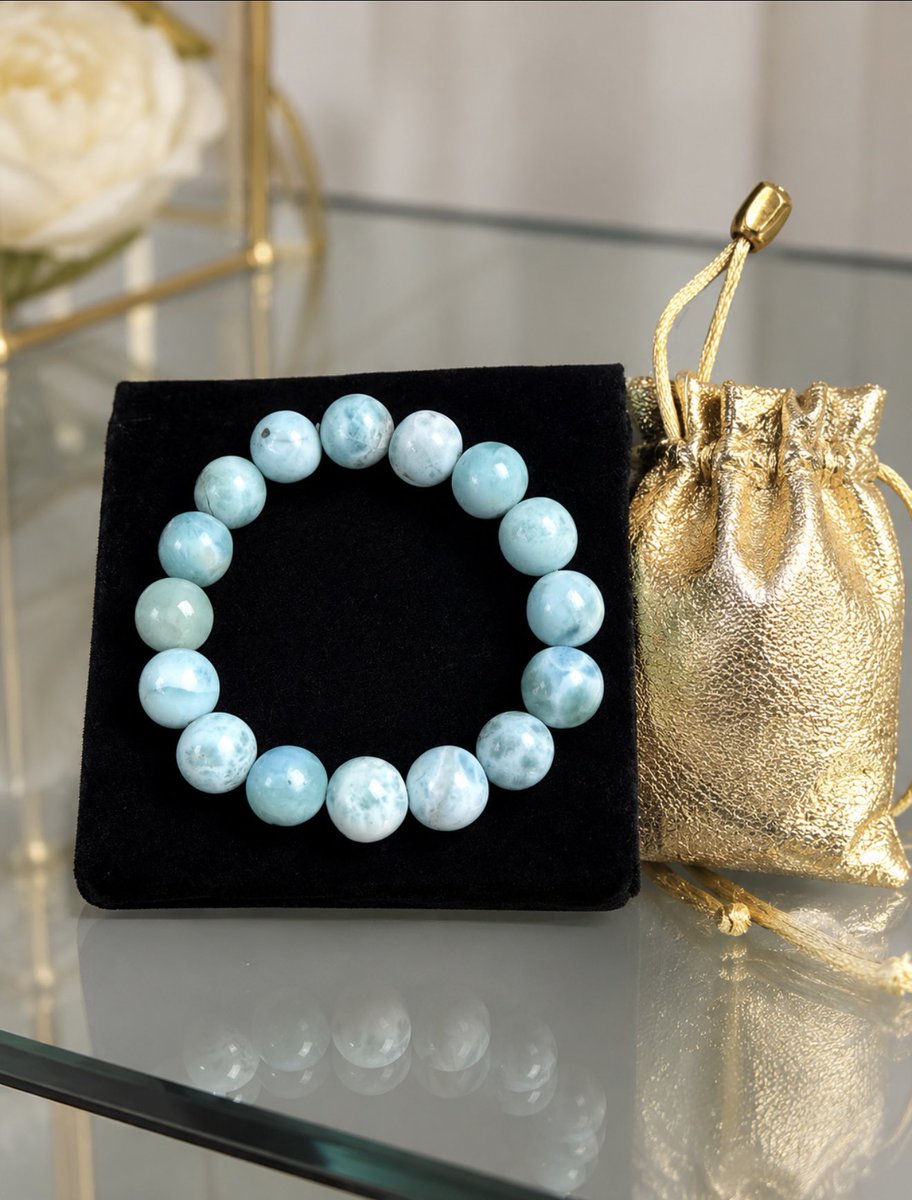 CameronLabUNC's tweet photo. I’m a sucker for stone bracelets these days. Since relocating to Durham/Chapel Hill, Carolina blue has become my new favorite color. When I saw this larimar bracelet, I had to have it. The sales pitch was extraordinary of course. And then I was presented with a certificate of authenticity (that I couldn’t read). Once I left the store and checked Amazon, it became clear that I paid 4X too much. Oh well… —CEC

Larimar is a rare blue gemstone found almost exclusively in the Dominican Republic, especially near Barahona. A blue variety of pectolite, it is prized for colors that resemble Caribbean water, from pale sky blue to deeper ocean tones with white, wave-like marbling. 
—CGPT