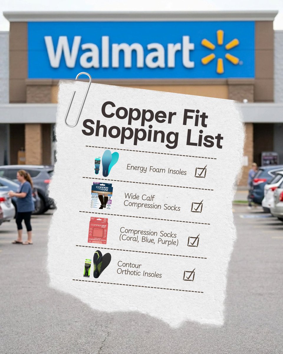 CopperFit's tweet photo. Your Walmart cart called. It wants Copper Fit. 😉

Consider this your official Copper Fit shopping list — from compression socks to everyday support essentials. Available at your local @Walmart. https://t.co/clstwFGrSM