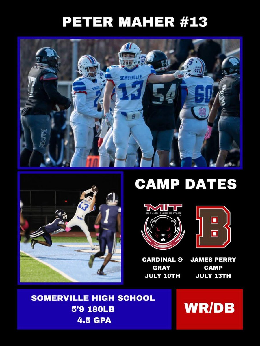 PeterMaher_33's tweet photo. I'm super excited to compete this summer at the MIT and Brown camps! Below is some more information about me and my schedule this summer!

@SomervilleMAFB 
@_zboy23 https://t.co/pU1J9wzo8n