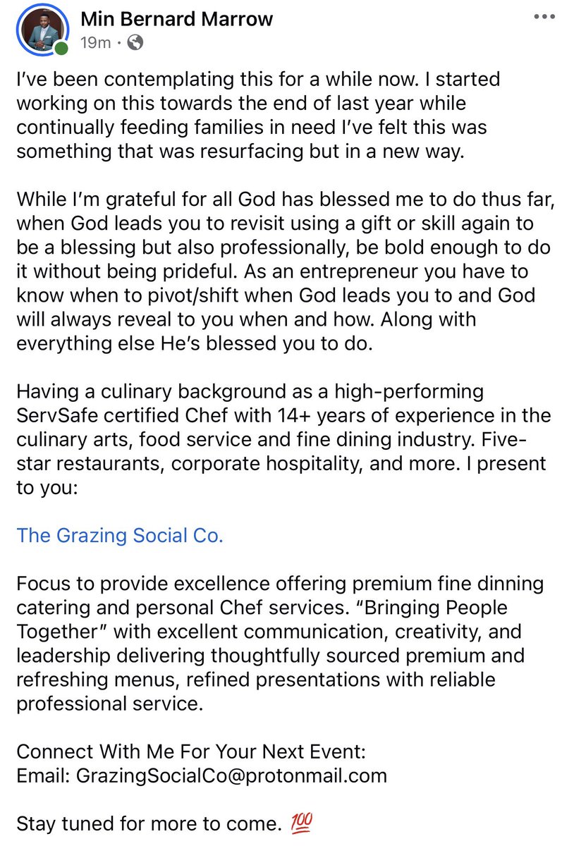 MinMarrow's tweet photo. The Grazing Social Co.
Focused on providing premium catering and personal chef services with thoughtfully prepared menus, refined presentation, and reliable, professional services. I would love to connect.

Email: GrazingSocialCo@protonmail.com https://t.co/pDkXYbuJrE