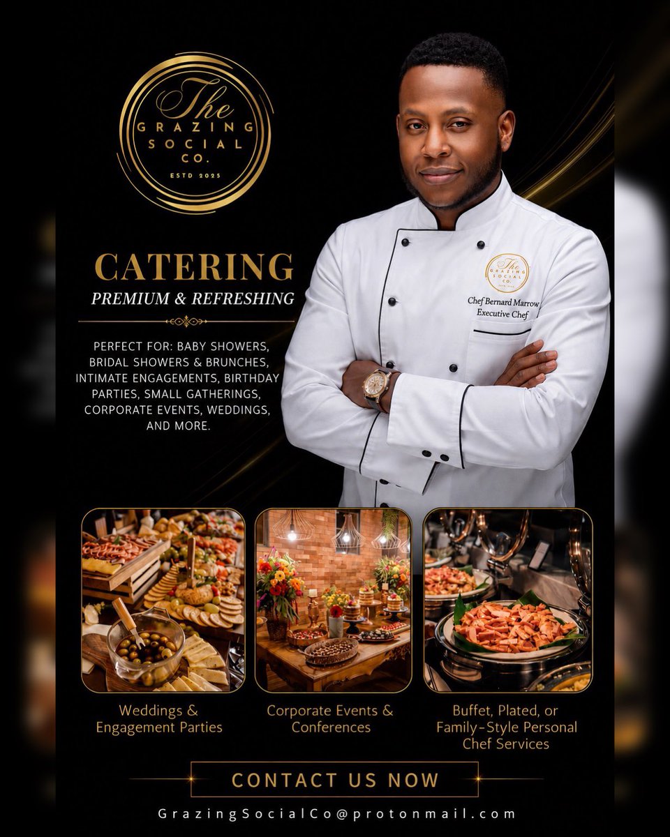 MinMarrow's tweet photo. The Grazing Social Co.
Focused on providing premium catering and personal chef services with thoughtfully prepared menus, refined presentation, and reliable, professional services. I would love to connect.

Email: GrazingSocialCo@protonmail.com https://t.co/pDkXYbuJrE
