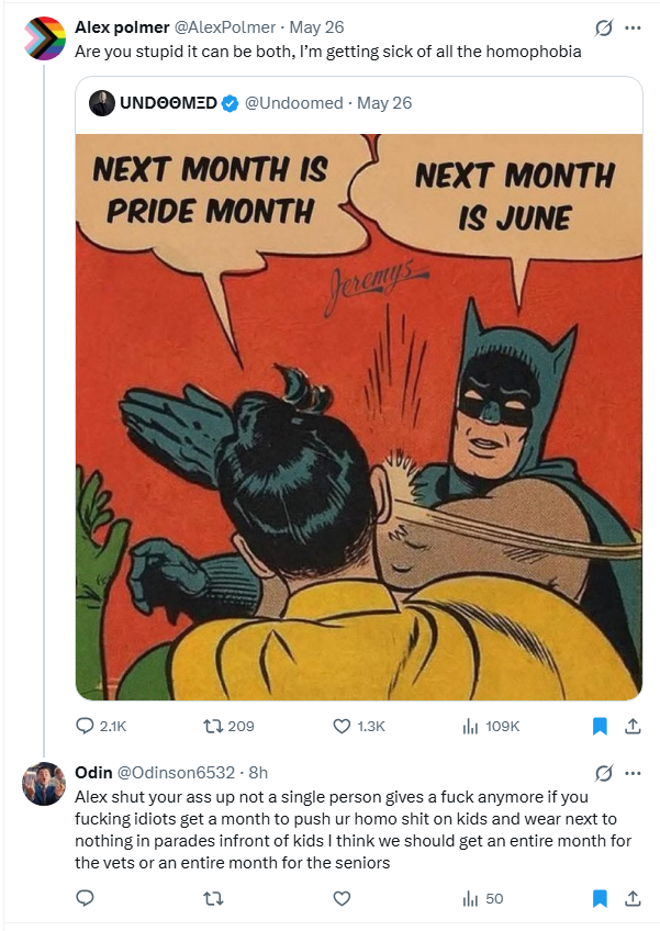 chrisb_829's tweet photo. @Odinson6532 @freemacat I am saying this because I found a post where you contradicted yourself.

You can see that you "think" that pride month should be for vets or seniors, which shows emotion and beliefs. But in your logic in this arguement, beliefs and feelings doesn't matter? Please make sense. https://t.co/1kWQhsBQXc