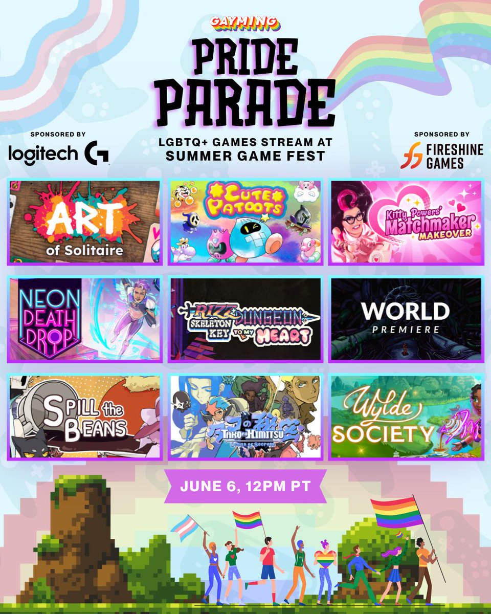 GaymingFdn's tweet photo. Wylde Society will join the Gayming Pride Parade, the first-ever LGBTQ+ games stream at Summer Game Fest. 🌈 

Step into the heels of Vivian Wylde, witch and host, in this period drama sim! At the Parade, new footage will be revealed. 🧙‍♀️

June 6 at 12 p.m. PT / 3 p.m. ET ✨ https://t.co/uNl2dQ7SPf