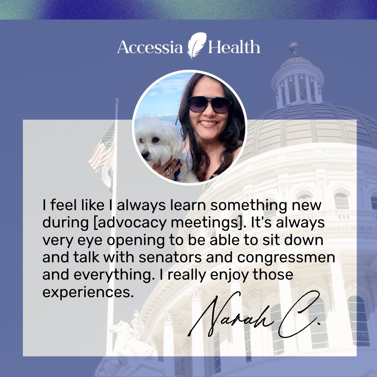 AccessiaHealth's tweet photo. 🗣️ Last month's "𝗩𝗶𝗿𝘁𝘂𝗮𝗹 𝗔𝗱𝘃𝗼𝗰𝗮𝗰𝘆 𝗳𝗼𝗿 𝗔𝗰𝗰𝗲𝘀𝘀 𝗪𝗲𝗲𝗸" brought together patient advocates, policy experts, and partners for important conversations centered on healthcare access, affordability, and coverage. Throughout the event, advocates shared personal experiences that highlighted the real-life impact of policy decisions and the ongoing challenges many individuals and families face when trying to access the care they need.
  
We’re honored to share reflections from advocates David, Narah, and Lynsey, whose stories helped bring these conversations to life. 
  
⚖️ To learn more about Accessia Health’s key advocacy priorities and discover ways to get involved, we encourage you to visit our 𝗣𝗼𝗹𝗶𝗰𝘆 & 𝗔𝗱𝘃𝗼𝗰𝗮𝗰𝘆 webpage:  https://t.co/rZvEGTKThA
 
#AccessiaHealth #PatientAssistance #PatientAdvocate