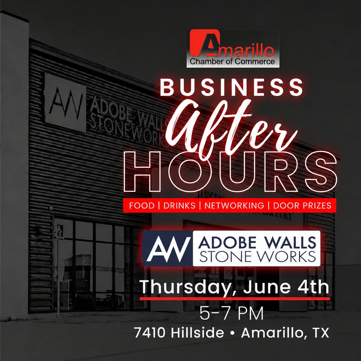 AdobeStoneWorks's tweet photo. Mark your calendar! 🎉
Adobe Walls Stoneworks is hosting Business After Hours on Thursday, June 4th, from 5–7 PM.
Join us for food, drinks, networking, and door prizes!
📍 7410 Hillside
 We hope to see you there! https://t.co/3KFvKROXcs
