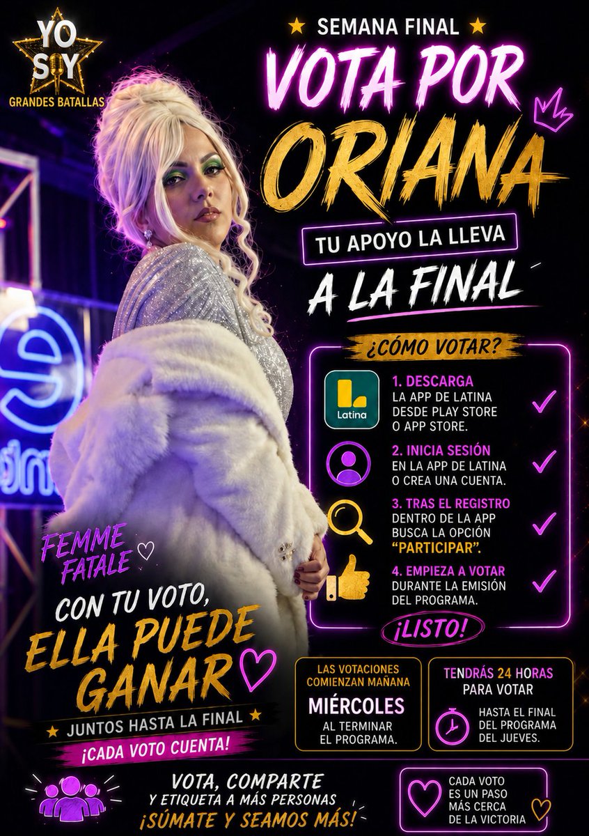 KLANESTOS2029's tweet photo. @josslaferte Hola a todos hoy comienzan las votaciones de Yo Soy Perú 🎤✨ Estamos apoyando a Oriana, una imitadora de Mon Laferte que busca llegar a la gran final del sábado 💫 las votaciones estarán abiertas durante 24 horas desde las 11 p. m. (hora Perú). Si pueden apoyar con votar plis https://t.co/crrNg27RpO